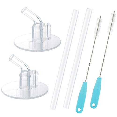 6 PCS(2 Straws+2 Cleaning Brushes) for Thermos Replacement Straws with 2 Silicone Stems, for Thermos Funtainer 12 Ounce Bottle F401(with a carry loop), Drinking Straws Set with Cleaning Brushes