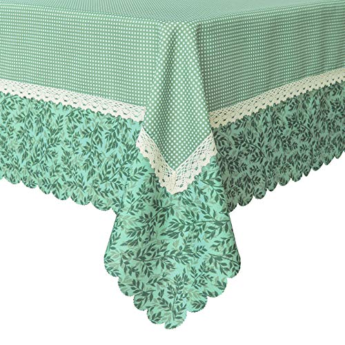 Decorative Green Mesh Print Lace Water Resistant Tablecloth Wrinkle Free and Stain Resistant Fabric Tablecloths for Dining Room 60 Inch by 104 Inch