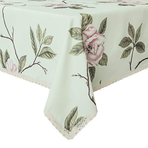 Wewoch Decorative Floral Print Polyester Rectangle Tablecloth Waterproof Fabric Lace Table Cloth, Table Cover for Dining Room and Party (60 x 104­-inch, Pale Green)