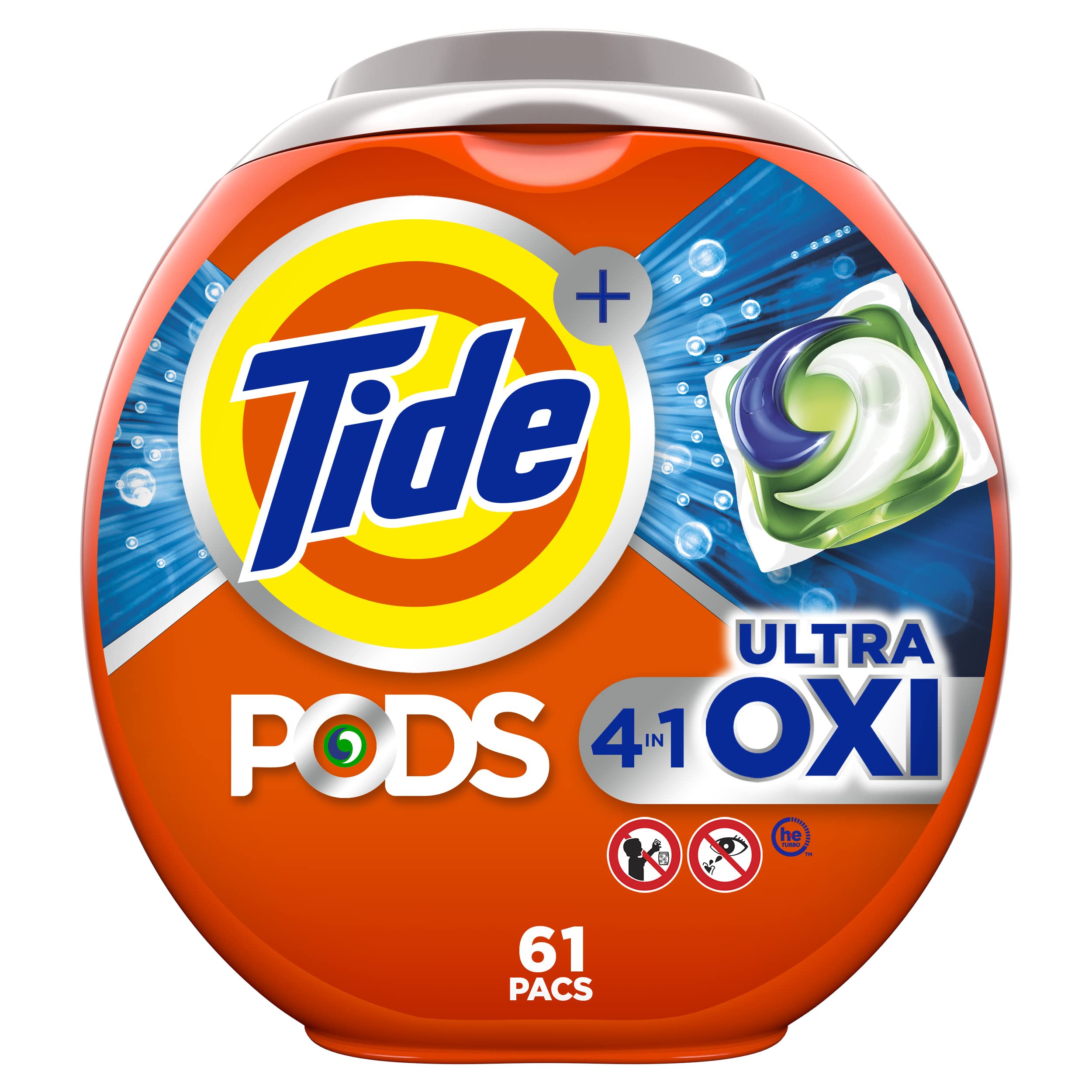 Book Cover Tide PODS 4 in 1 Ultra Oxi Laundry Detergent Soap PODS, High Efficiency (HE), 61 Count Laundry Detergent PODs, 61 count