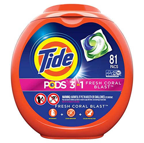Book Cover Tide PODS Laundry Detergent Liquid Pacs Tub, Fresh Coral Blast Scent, 3 in 1 HE Turbo, 81 Count