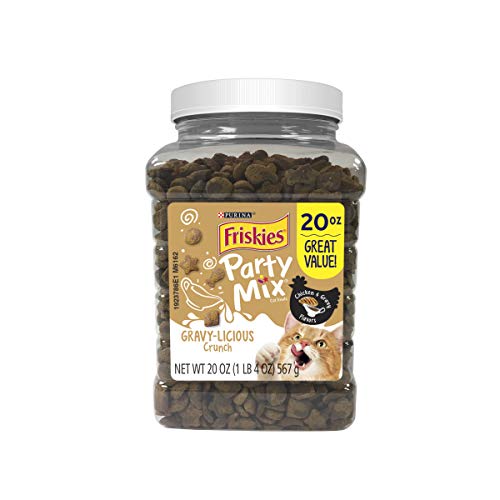 Purina Friskies Made in USA Facilities Cat Treats, Party Mix Crunch Gravylicious Chicken & Gravy Flavors - 20 oz. Canister