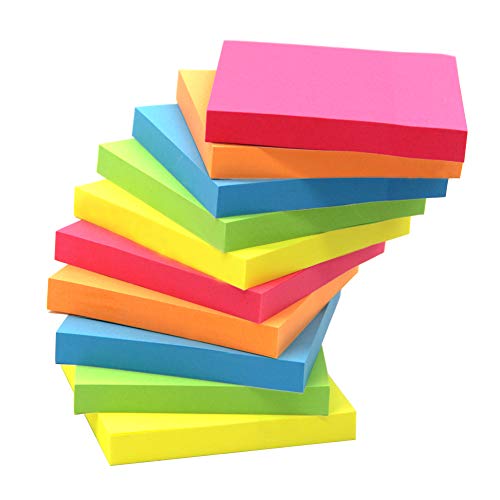 Book Cover Sticky Note, Top Honor 3 inch x 3 inch, 10 Pads/Pack,100 Sheets/Pad, 5 Colours Self-Stick Notes, Easy Post
