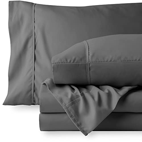 Book Cover Bare Home Split California King Sheet Set - 1800 Ultra-Soft Microfiber Bed Sheets - Double Brushed Breathable Bedding - Hypoallergenic â€“ Wrinkle Resistant - Deep Pocket (Split Cal King, Grey)