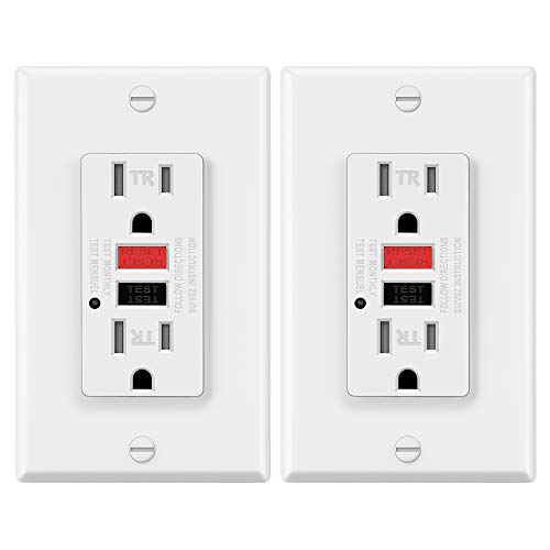 2 Pack - ELECTECK 15Amp/125Volt Tamper Resistant GFCI Receptacle Outlet with LED Indicator Light, Wall Plate and Screws Included, ETL Certified