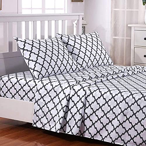 LDC Queen Bed Sheets Set - Queen Sheets Brushed Microfiber 1800 Thread Count Bedding -Wrinkle, Stain, Fade Resistant -Deep Pocket Queen Size Sheets Set -4 PC (Queen, Quatrefoil White)