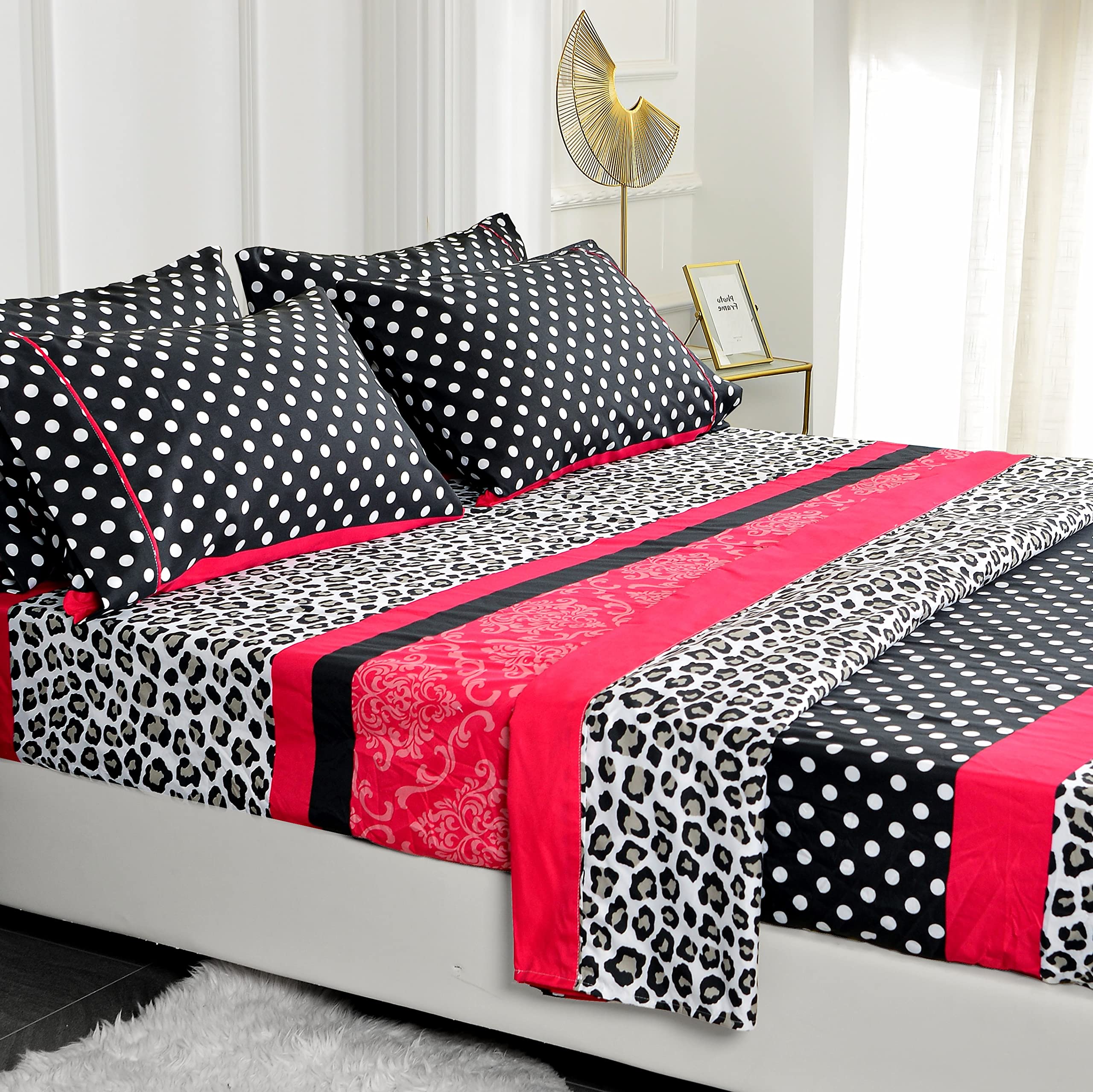 American Home Collection 6 Piece Bed Sheet Set Super Soft Brushed Microfiber - 14" Deep Pocket - Wrinkle Resistant - Hypoallergenic (Queen, Multi Cheetah-Dot-Paisley)