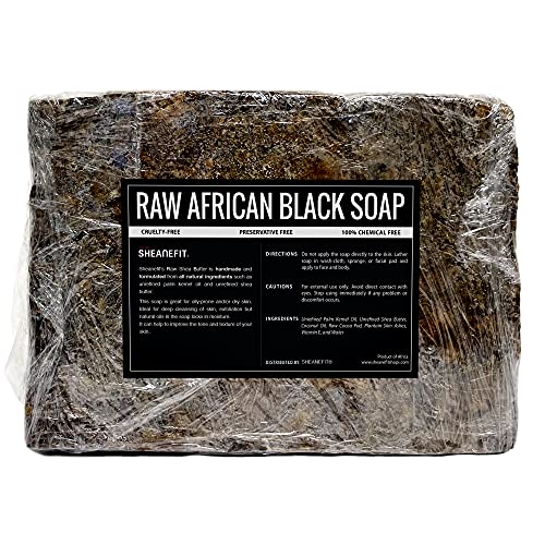 Sheanefit Raw African Black Soap Bar - For All Skin Types - Face, Body, Hair Soap Bulk Bars (5 Pound)
