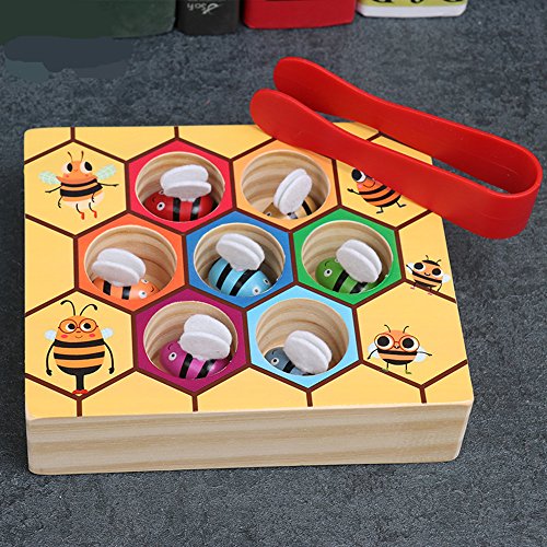 Moonio Wooden Lovely Bee Picking Toy Catching Practices for Baby Early Educational Toddler Montessori Game Colorful Beehive Box