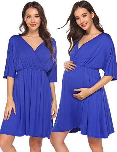 Ekouaer Women's Maternity Dress Nursing Nightgown for Breastfeeding 3 in 1 Labor Delivery Hospital Gown - Classic Style