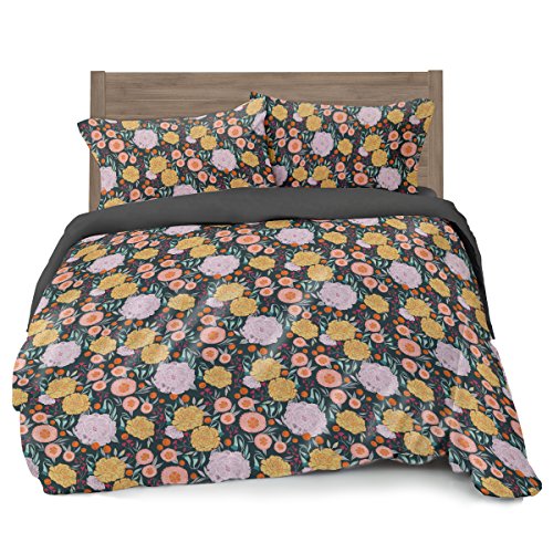 Book Cover Where The Polka Dots Roam Vintage Floral Duvet Cover Queen/Full Size Bedding, Grey Pink, Seafoam Teal, Yellow Coral Flowers
