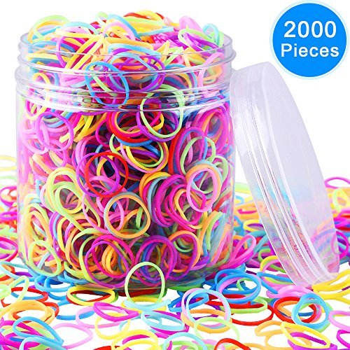 Book Cover EAONE 2000 Pieces Multi-color Rubber Bands Small Candy Color Hair Bands Hair Elastic with Free Box for Baby Girls