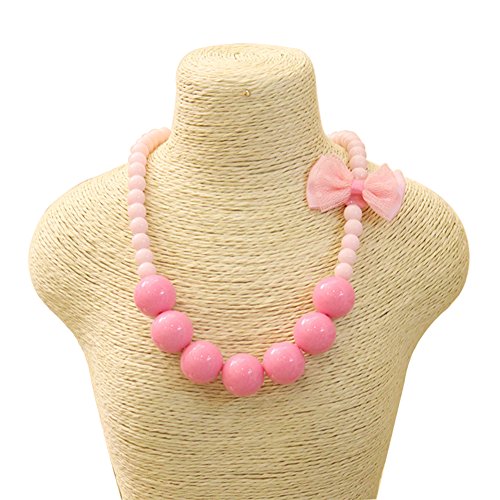 Unijew 6 Colors Kid Jewelry Beaded Cute Bow Lace Necklace for Girl Children Toddlers Birthady Gift