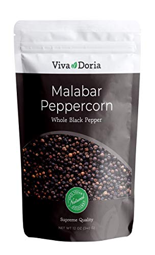 Book Cover Viva Doria Whole Black Pepper, Malabar Peppercorn, 12 Oz, Black Peppercorns For Grinder Refill