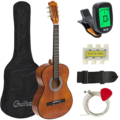 Book Cover Best Choice Products 38in Beginner All Wood Acoustic Guitar Starter Kit w/Case, Strap, Digital Tuner, Pick, Strings - Brown