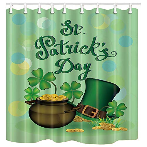 NYMB Spring Decor, Shamrock Leaves and Hat for St. Patrick's Day Shower Curtains, Polyester Fabric Waterproof Bath Curtain, 69X70ines, Shower Curtain Hooks Included, Green