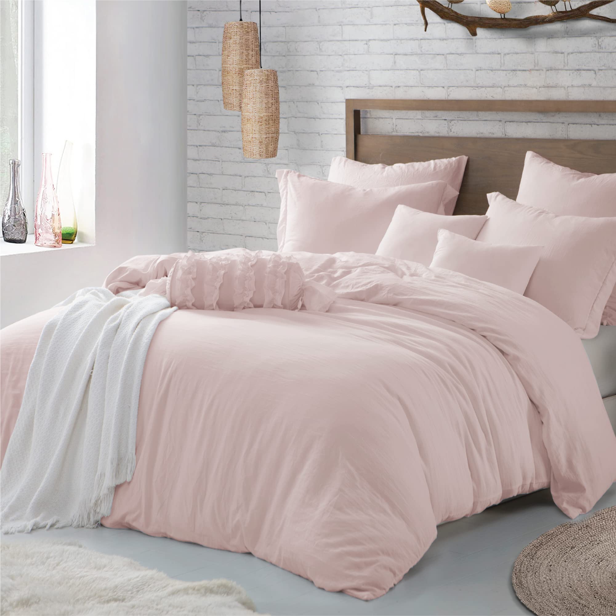 Book Cover Swift Home Microfiber Washed Crinkle Duvet Cover & Sham (1 Duvet Cover with Zipper Closure & 1 Pillow Sham), Ultra-Soft & Hypoallergenic – Twin/Twin XL, Rose Blush(Comforter NOT Included) Twin/Twin-XL (68