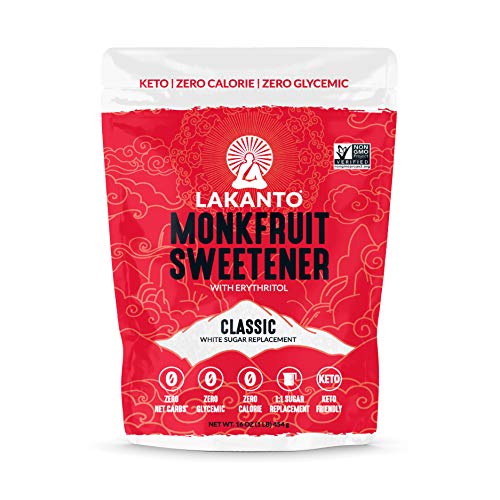 Lakanto Classic Monk Fruit Sweetener - White Sugar Substitute, Zero Calorie, Keto Diet Friendly, Zero Net Carbs, Zero Glycemic, Baking, Extract, Sugar Replacement (Classic White - 1 lb)