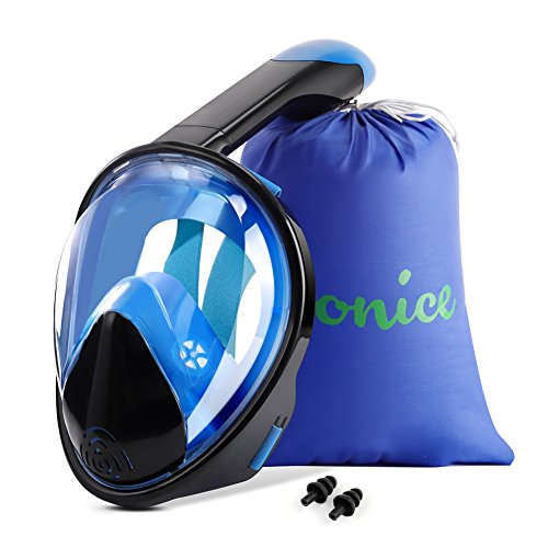 Wonice Snorkel Mask Full Face for Adults and Kids,Dry Top System Safe Breathing,180°Panoramic View Anti-Fog Anti-Leak ,with Camera Mount Snorkeling & Swimming Mask