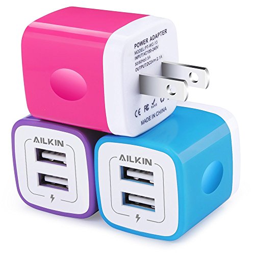 USB Wall Charger, Charger Adapter, Ailkin 3-Pack 2.1Amp Dual Port Quick Charger Plug Cube for iPhone 7/6S/6S Plus/6 Plus/6/5S/5, Samsung Galaxy S7/S6/S5 Edge, LG, HTC, Huawei, Moto, Kindle and More
