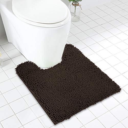 Book Cover MAYSHINE Non Slip Contour Bath Mats for Toilet / Soft Shaggy Chenille / Absorbent Water / Dry Fast / Machine-Washable / Perfect for Bathroom ,Tub and Shower ( 20x24 Inches Brown )