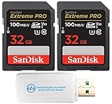 SanDisk 32GB (Two Pack) Extreme Pro Memory Card works with Nikon D3400, D3300, D750, D5500, D5300, D500, AW130, W100, L840 Digital DSLR Camera SDHC 4K V30 UHS-I with Everything But Stromboli Reader