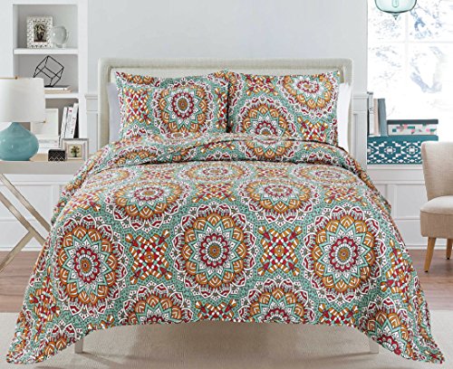 3 Piece Quilt Set Bedspread Set King Reversible Eiffel Love BRIA Quilt Collection