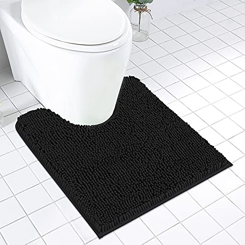 MAYSHINE Non Slip Contour Bath Mats for Toilet/Soft Shaggy Chenille/Absorbent Water/Dry Fast/Machine-Washable/Perfect for Bathroom,Tub and Shower (20x24U Inches Black)