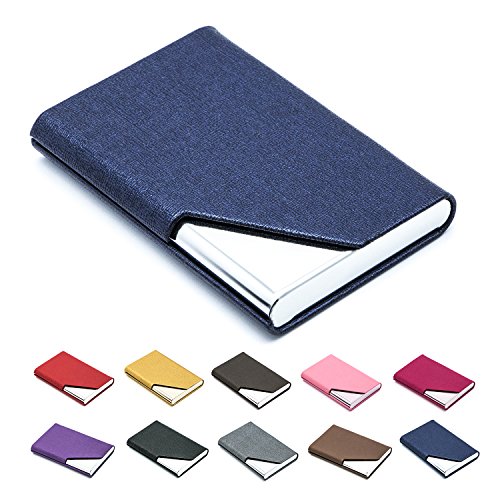 Book Cover Padike Business Name Card Holder Luxury PU Leather & Stainless Steel Multi Card Case,Business Name Card Holder Wallet Credit Card ID Case/Holder for Men & Women - Keep Your Business Cards Clean (Blue)