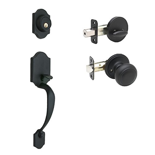 Copper Creek HZ2610XCK-BC Soft Contemporary Front Door Handle Set with Colonial Knob Trim, Black