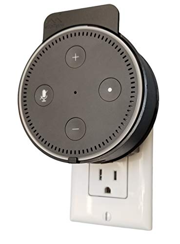 Book Cover Dot Genie Deluxe Mount for Amazon Echo Dot 2nd Generation Alexa: The Simplest and Cleanest High-End Outlet Wall Mount Hanger Stand for Kitchen and Bathroom Speakers (Black)