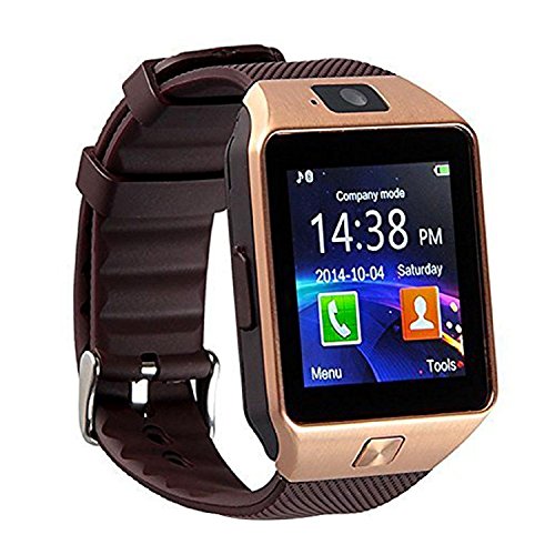 Amoji Smart Wrist Watch DZ09 Bluetooth Smart Watch Bluetooth Smartwatch Phone Support SIM TF Card with Camera Pedometer for IOS Android Phones (Gold)