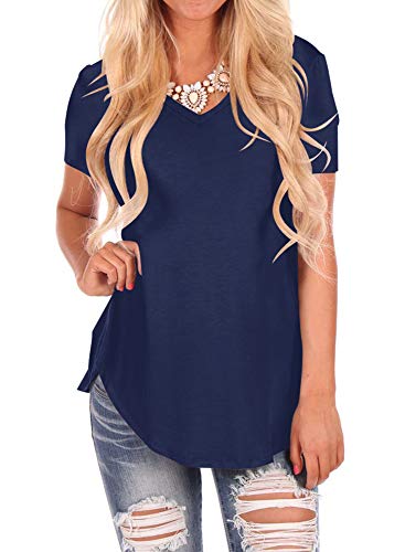 WFTBDREAM Womens Casual Curved Hem Long Sleeve T Shirt V Neck Side Slit Blouse