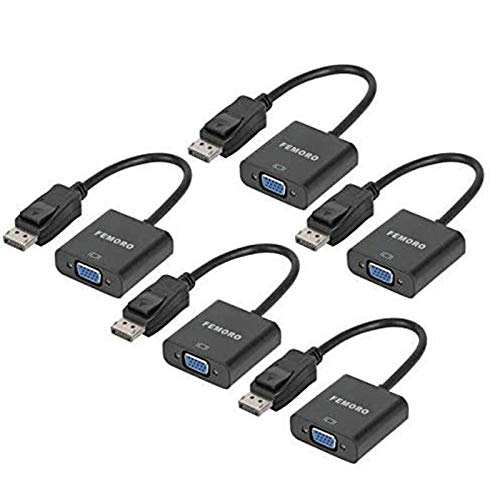 Book Cover Display Port to VGA Adapter 5-Pack 1080P Video Converter, FEMORO Displayport DP to VGA Adapter Male to Female Connector (DP to VGA)