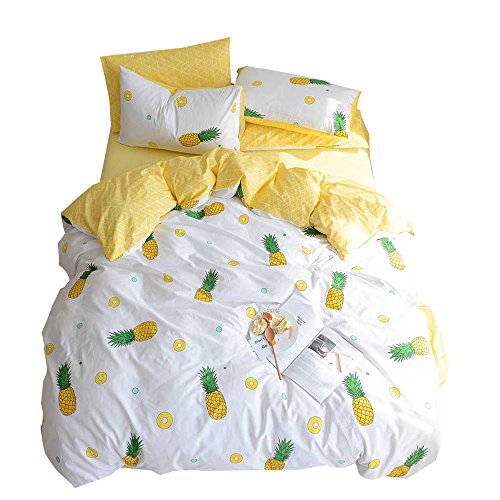 Book Cover Kawaii Bedding Sets Queen Duvet Cover 100% Cotton Teen Girls Bedding Full Size Soft Bed Set with Pillowcases, Best Bedding Gift, No Comforter (Fruit Pineapple, Queen/Full )