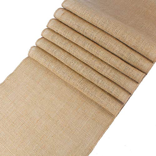 MDS Pack of 10 PCS Wedding 12 x 108 inch Burlap Table Runner Natural Jute Country Vintage for Wedding Banquet Decoration - Natural Jute Burlap