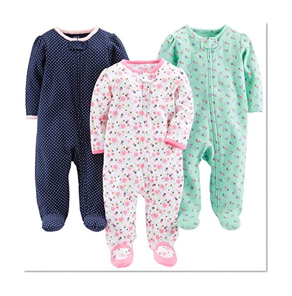 Simple Joys by Carter's Baby Girls' 3-Pack Sleep and Play, Pink Floral, Blue Floral, Navy Dot, 0-3 Months