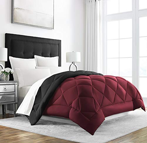Book Cover Sleep Restoration Twin Size Comforter for Bed - Down Alternative, Heavy, All-Season Luxury, Allergy Friendly - Hotel Bedding, Oversized Reversible Comforters, Burgundy/Black
