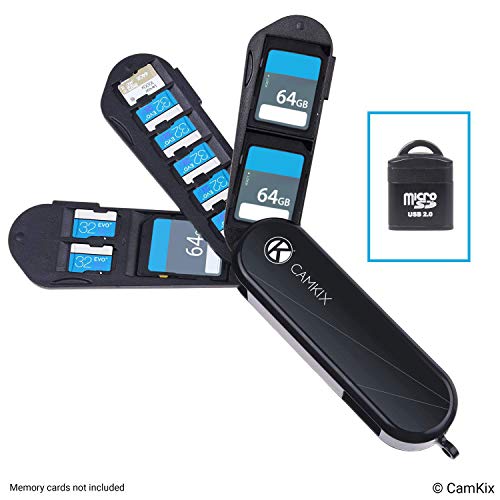Memory Card Storage Case with Micro SD Reader (USB) - Swiss Army Knife Type Design with 3 Storage Blades - Fits 3X SD (SDHC/SDXC/TF) and 8X Micro SD (SDHC/SDXC/TF) Cards
