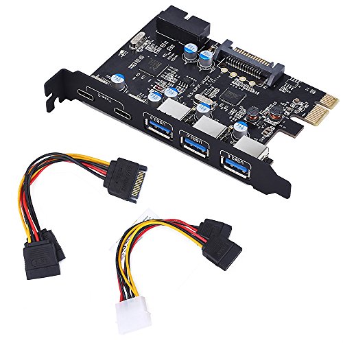 TOTOVIN PCI-E to USB 3.0 C + A 5-Port PCI Express Card and 15-Pin Power Connector, Mini PCI-E USB 3.0 Hub Controller Adapter, with Internal USB 3.0 20-PIN Connector - Expand Another Two USB 3.0 Ports