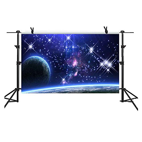 MME 5x3Ft Galaxy Backdrop Stars Sky Background Dark Blue Halo Glitters Stars Purple The Earth Props Photo Studio LXME054