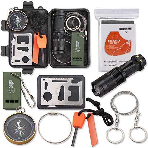 Emergency Survival Kit, Monoki 9-In-1 Compact Outdoor Survival Gear Kits Portable EDC Emergency Survival Tools Set with Gift Box for Camping Hiking Hunting Climbing Travelling or Wilderness Adventures
