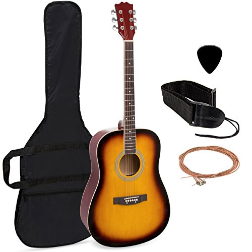 Best Choice Products 41in Full Size All-Wood Acoustic Guitar Starter Kit with Case, Pick, Shoulder Strap, Extra Strings (Sunburst)