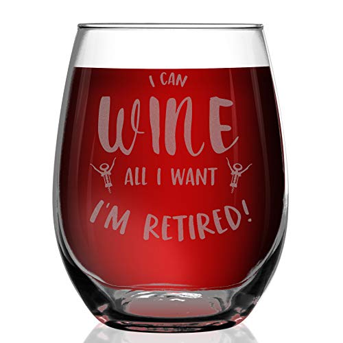 Book Cover Shop4Ever I Can Wine All I Want I'm Retired Laser Engraved Stemless Wine Glass Funny Gag Retirement Retiree Retiring