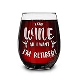 shop4ever I Can Wine All I Want I'm Retired Laser Engraved Stemless Wine Glass 15 oz. Funny Gag Gift Retirement Retiree Retiring
