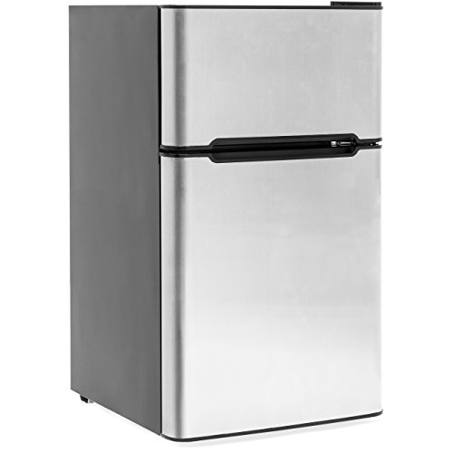 Book Cover Best Choice Products 34in Double Door Stainless Steel Mini Refrigerator w/ 3.2 Cubic Feet, Ice Tray, Scraper - Silver
