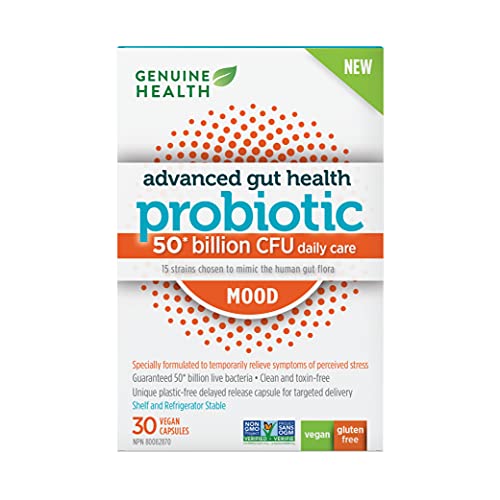 Genuine Health Advanced Gut Health Probiotic Mood, 50 Billion CFU, 15 Diverse Strains, Vegan Delayed-Release Capsules, 30 Countâ€¦
