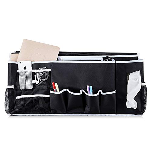 Book Cover Bedside Caddy Organizer with 12 Pockets Hanging Storage Perfect for College Dorm Rooms and Bunk Beds. Large Size Holds Your Tissues, Books, Tablet, Phone, Water Bottle, and More