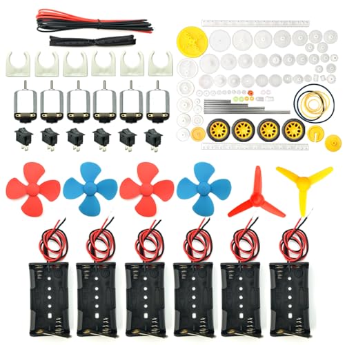 Book Cover EUDAX 6 set Rectangular Mini Electric 1.5-3V 24000RPM DC Motor with 84 Pcs Plastic Gears,Electronic wire, 2 x AA Battery Holder ,Boat Rocker Switch,Shaft Propeller for DIY Science Projects