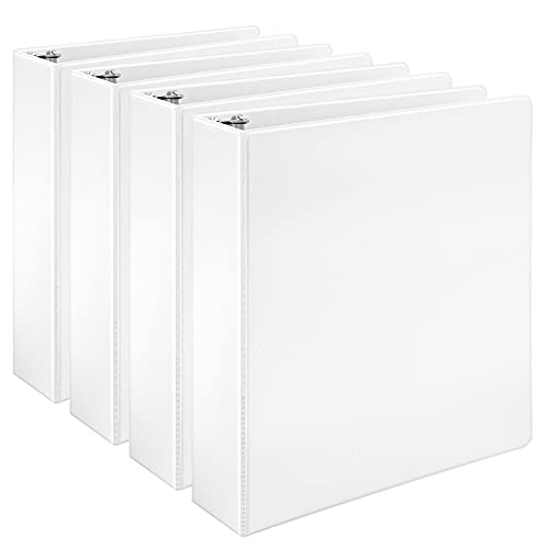 Book Cover Amazon Basics 3 Ring Binder with 2 Inch D-Ring and Clear Overlay, White, 4-Pack